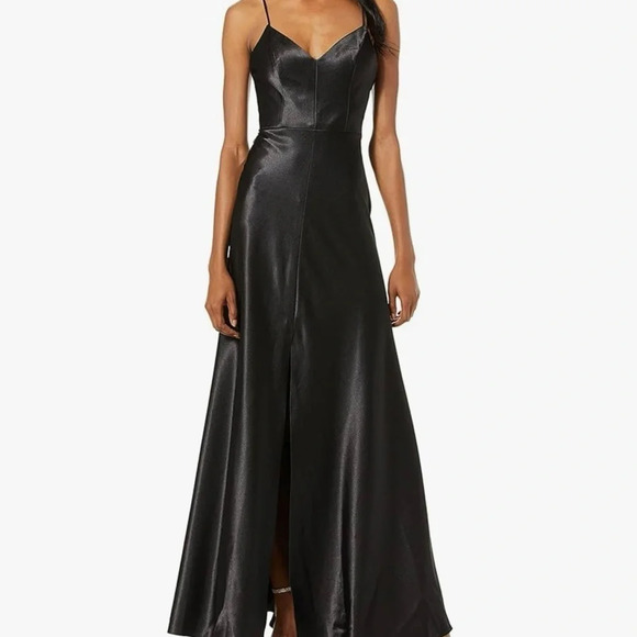 Jenny Yoo Black Satin Dina Dress - Picture 1 of 8